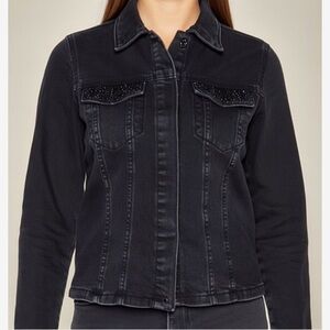 DENVER HAYES Black Studded Rhinestone Denim Jacket